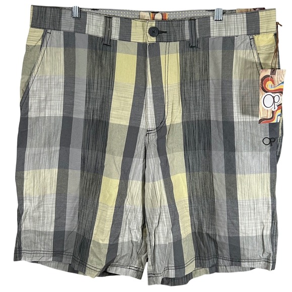 Ocean Pacific Other - Ocean Pacific OP Mens Yellow Grey Plaid Cotton Shorts Size 40 New